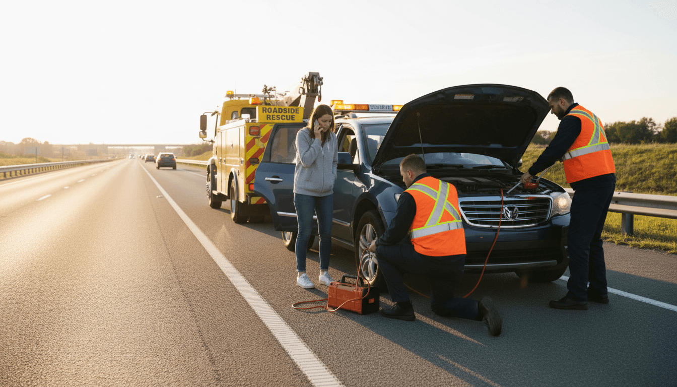 Roadside technician assisting driver