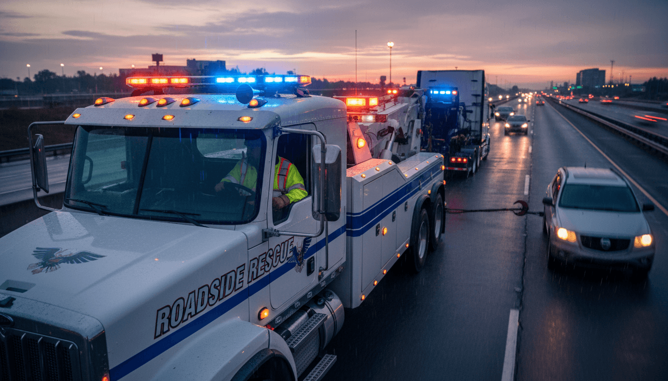 Tow truck driver operating vehicle