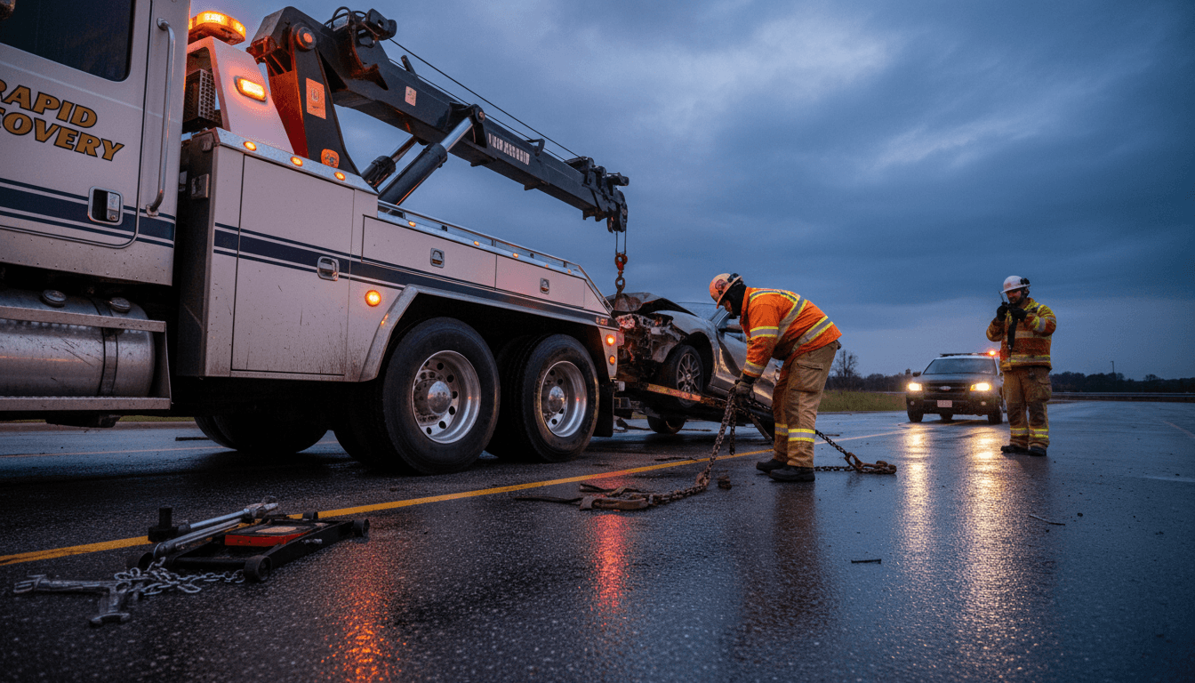 Professional towing specialist providing roadside assistance to customer